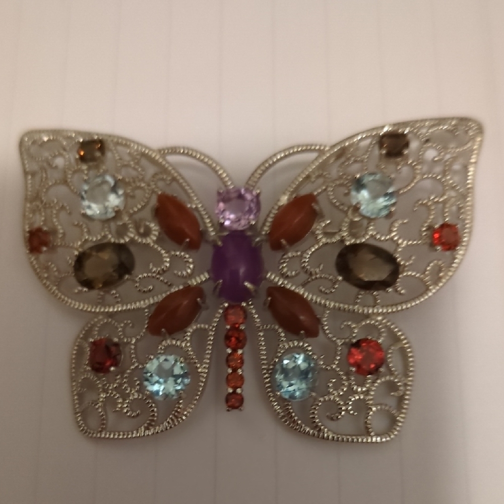 Sterling Silver Multi-Gemstone Pendant/Broach